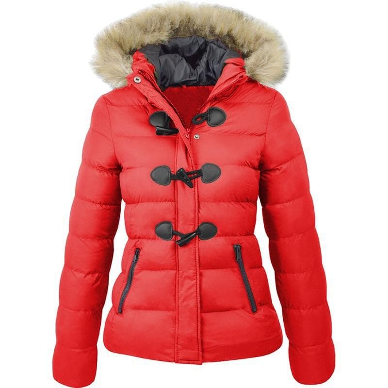 Autumn and Winter Cotton Coats for Women, Short Hooded Warm Coats, Horn Button Decorative Cotton Coats for Women 3XL