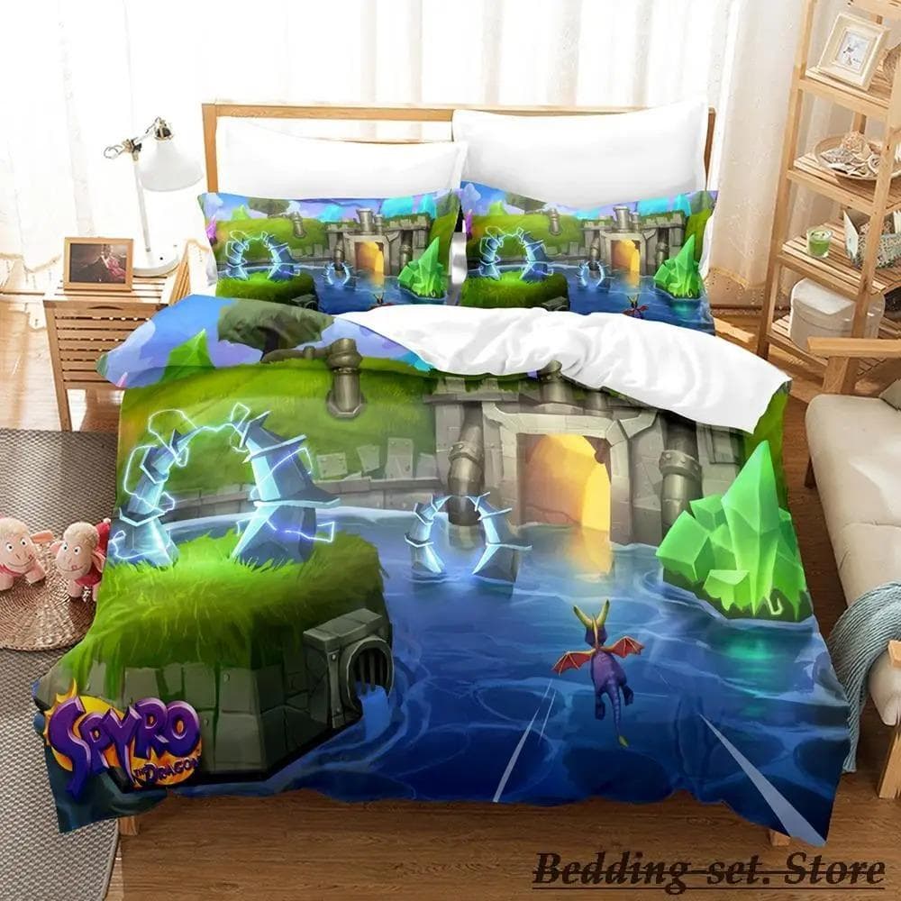 Spyro reignited trilogy Bedding Set Single Twin Full Queen King Size Bed Set Adult Kid Bedroom Duvetcover Sets Anime Gme AU Double 180x210cm