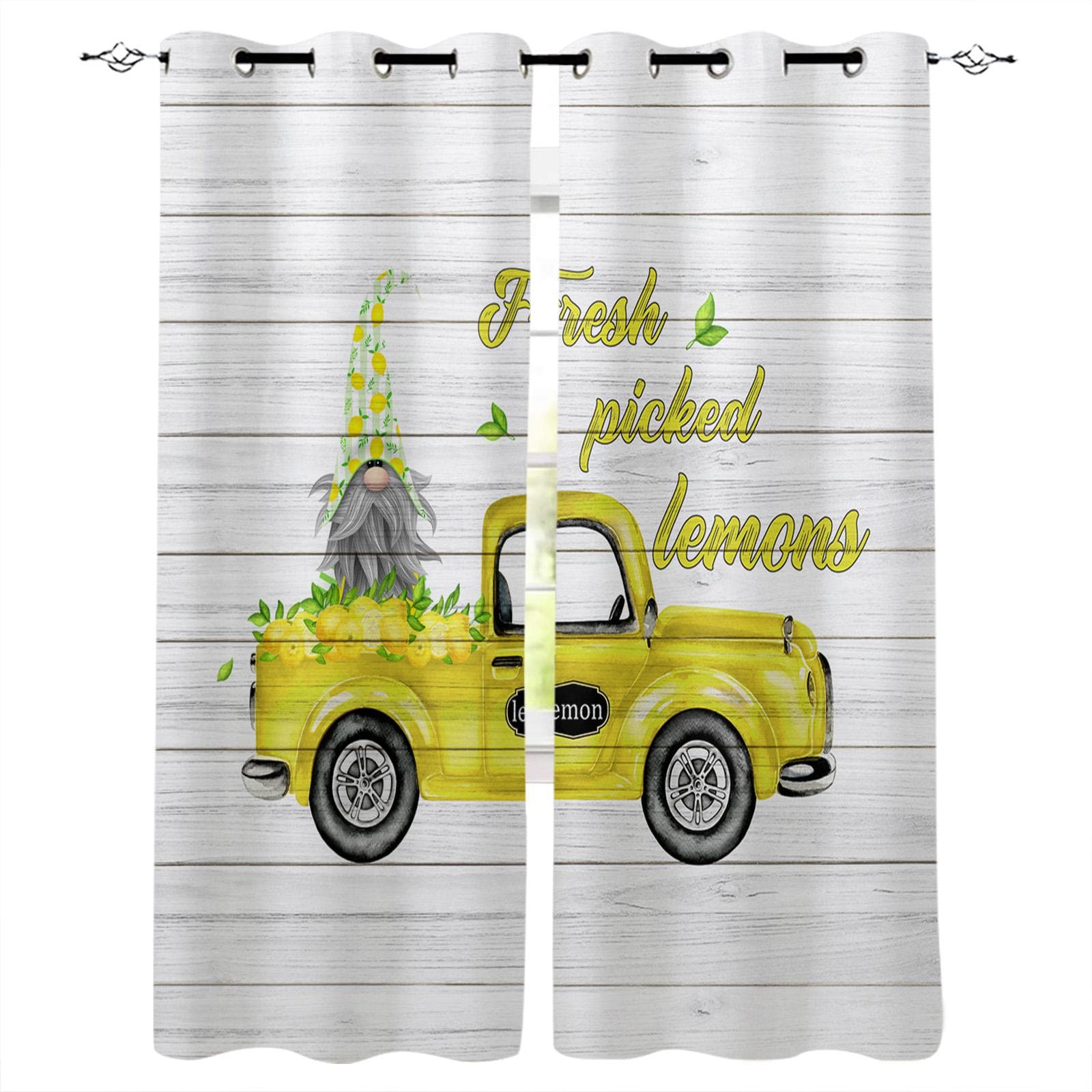 Lemon Truck Wooden Board Texture Bedroom Kitchen Window Curtains Curtains For Living Room Decorative Items 135W x 60H(cm)
