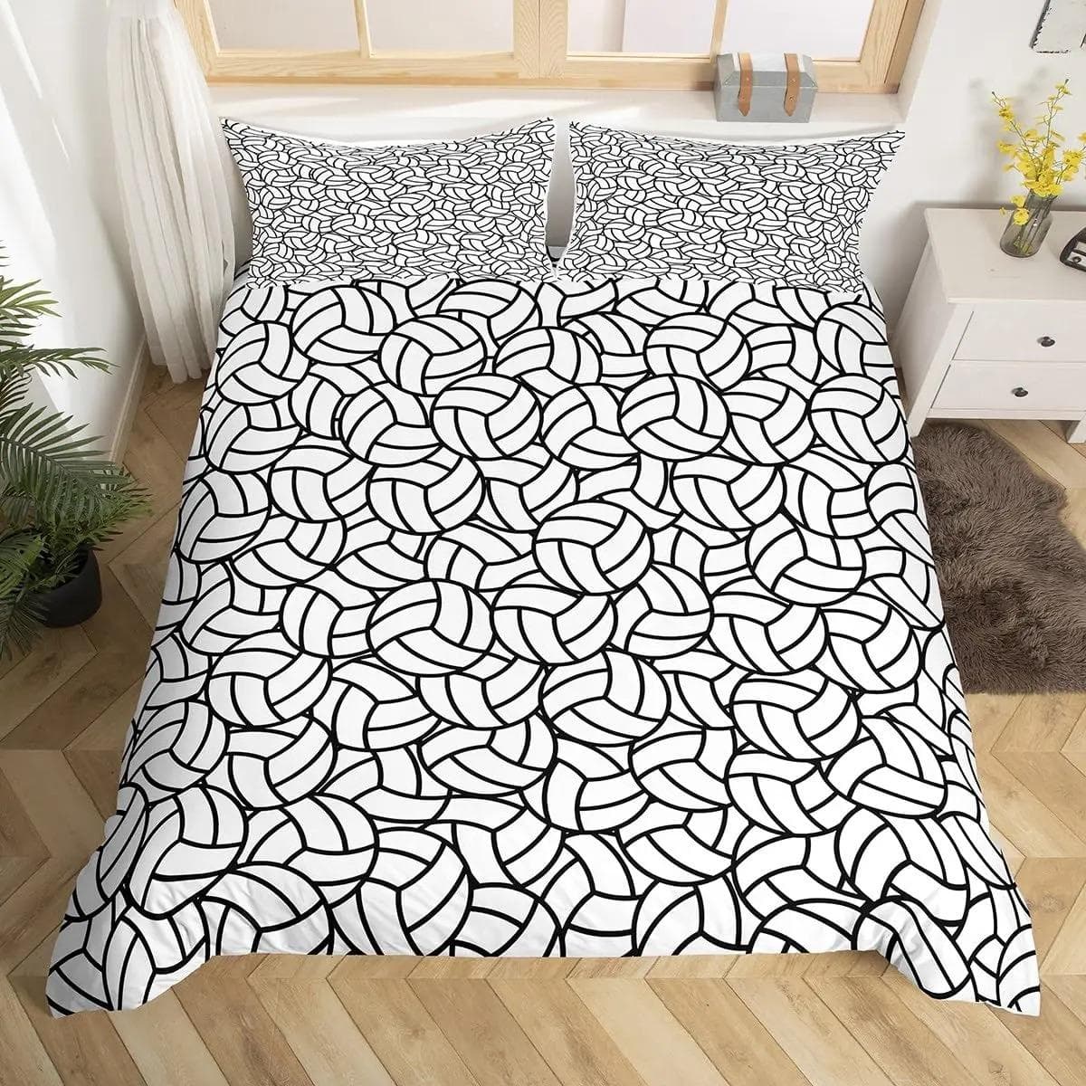 Volleyball Duvet Cover Set Ball Sports Theme Bedding Set for Boys Teens Bedroom Decor Black Comforter Cover with 2 Pillowcases 70x133cm 2pcs