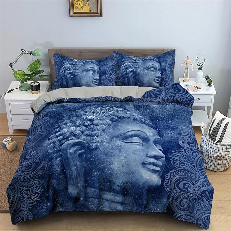 Mandala Buddha Duvet Cover Set King Size Exotic Ethnic Bohemian Bedding Set Golden Black Lotus Flowers Print Gorgeous Women Men 135x200cm 2pcs