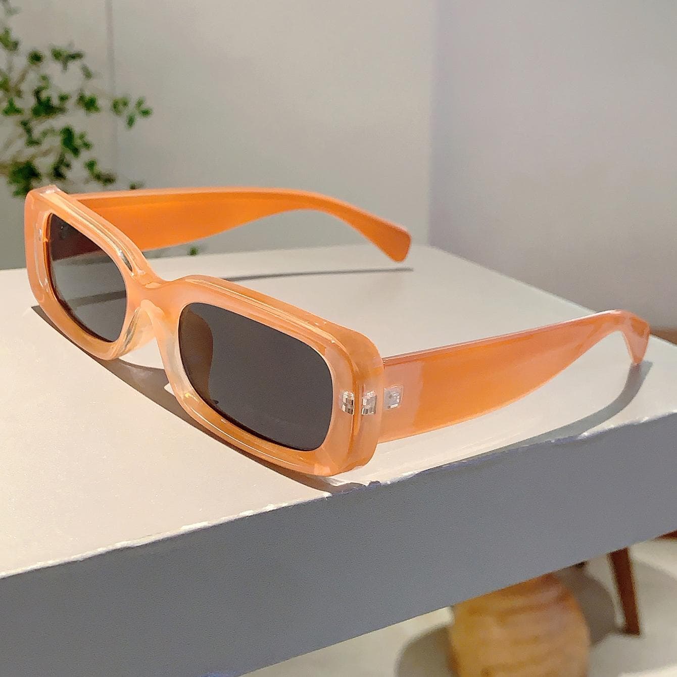 KAMMPT Retro Pink Rectangle Sunglasses for Women Fashion Brand Design Candy Color Shades Beach Driving Sun Glasses as picture shows