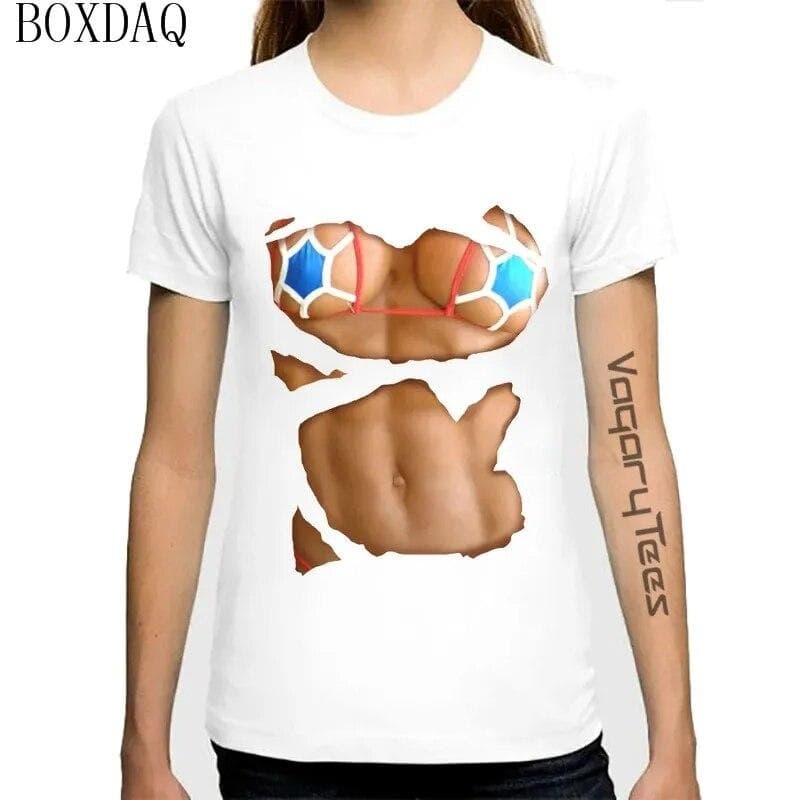 Women Summer Cool T-Shirts Sexy Perspective 3D boobs Print Short Sleeve Ladies T Shirt Summer O-Neck Breast Pattern Street Tops M