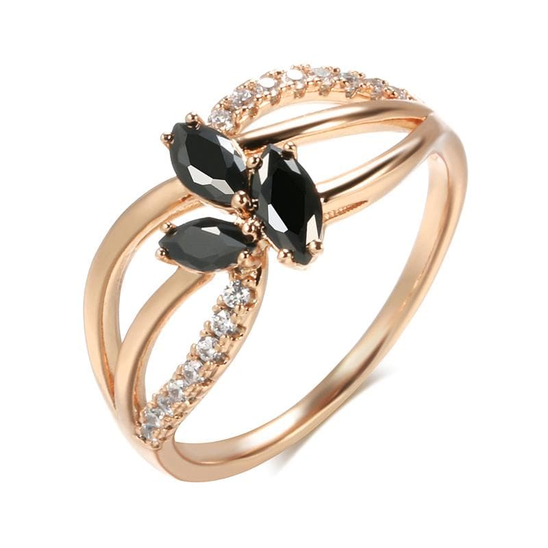 Kinel Black Zircon Crystal Flower Rings For Women 10 rose gold