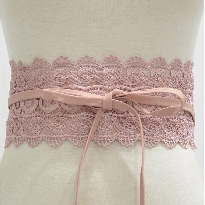 Women's Faux Leather Wrap Around Obi Style Waist Band Belt Lace Belt None pink