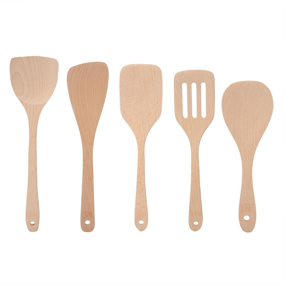 5Pcs Set Wood Spatula Spoon Cooking Tool Home Kitchen Utensils Kit for Non-Stick Pan