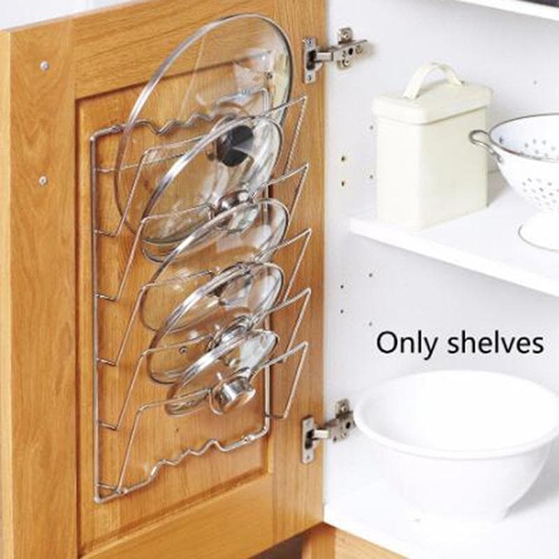 Kitchen Accessories Stainless Steel Pot Shelf Organizer Pan Cover Lid Stand Holder Dish Rack silver