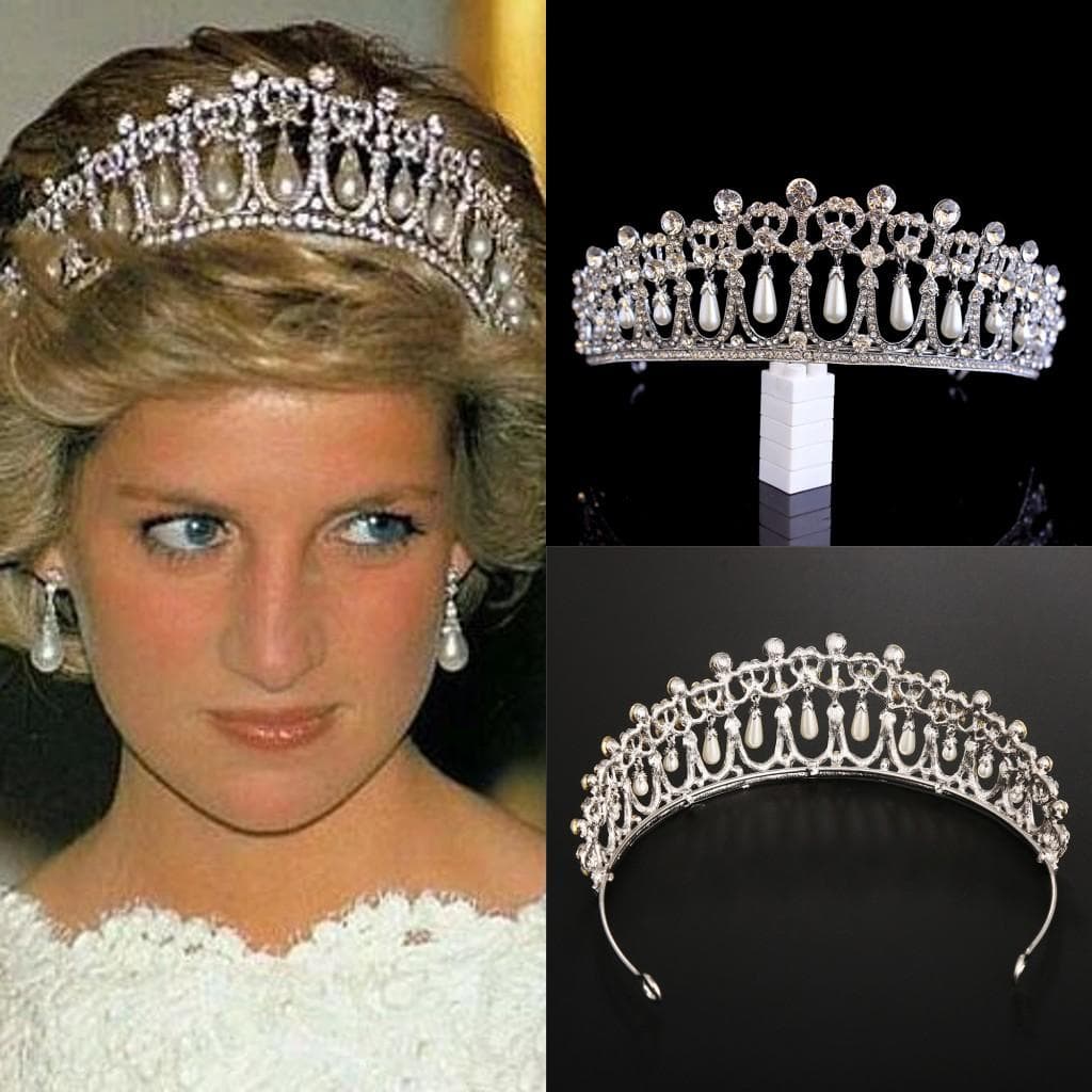 Vintage Silver Color Queen Princess Diana Crown Crystal Pearls Diadem For Bridal Hair Accessories Bride Headbands Tiara De Noiva