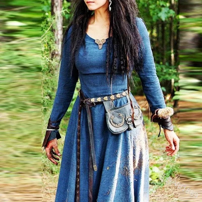 Medieval Dress Women Long Sleeve Maxi Robe Vintage Fairy Elven Dress Renaissance Celtic Viking Gothic Cosplay Costumes XXXXL blue