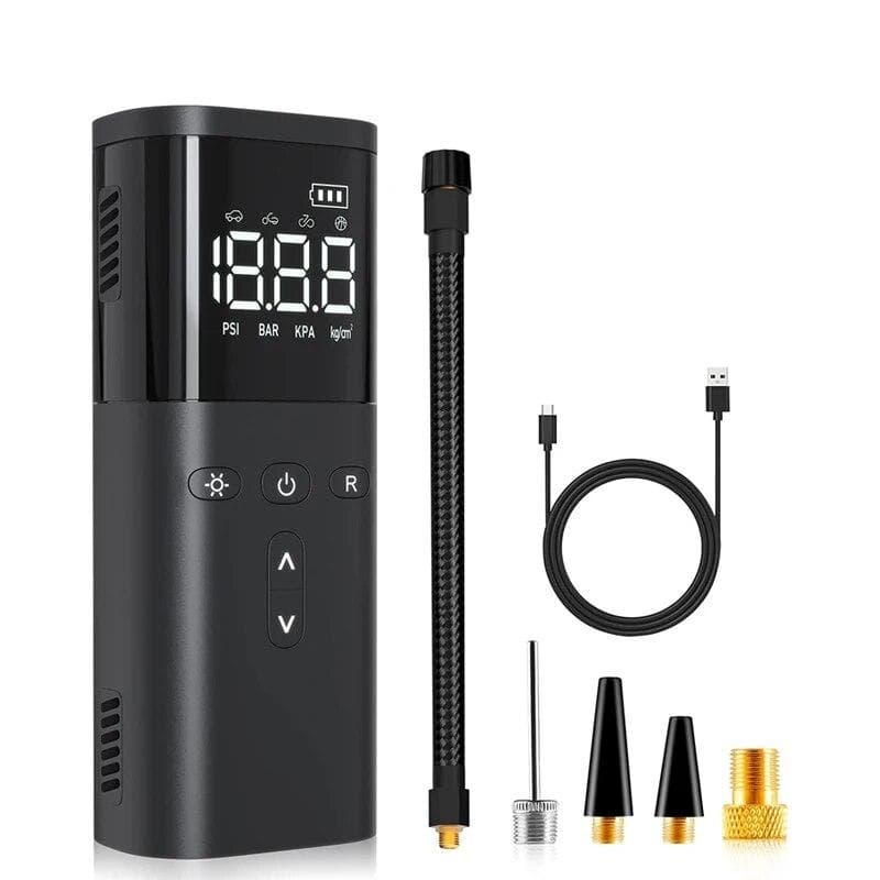 New Vehicle-mounted intelligent wireless air pump, compact and portable, inflatable, intelligent digital display, universal for tires black
