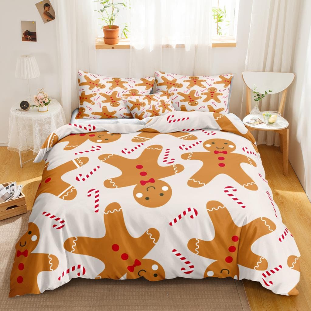 Cartoon Christmas Bedding Sets Gingerbread Man Duvet Cover Set Modern Fashion Home Textiles Floral Bed Linen For Dropshipping 140x200cm 3pcs