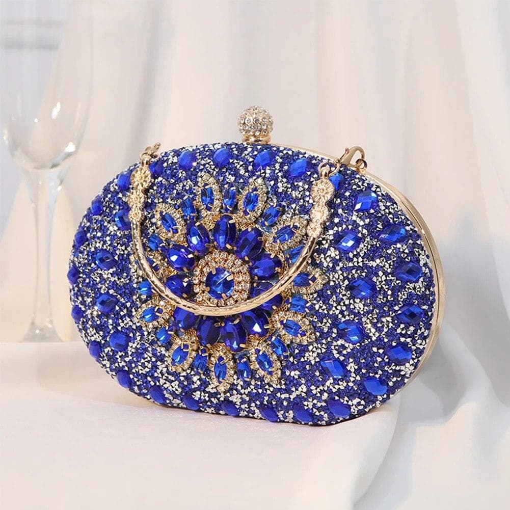 New Diamond Luxury Women Clutch Evening Bag Wedding Crystal Ladies Cell Phone Pocket Purse Female Wallet For Party Quality Gift blue