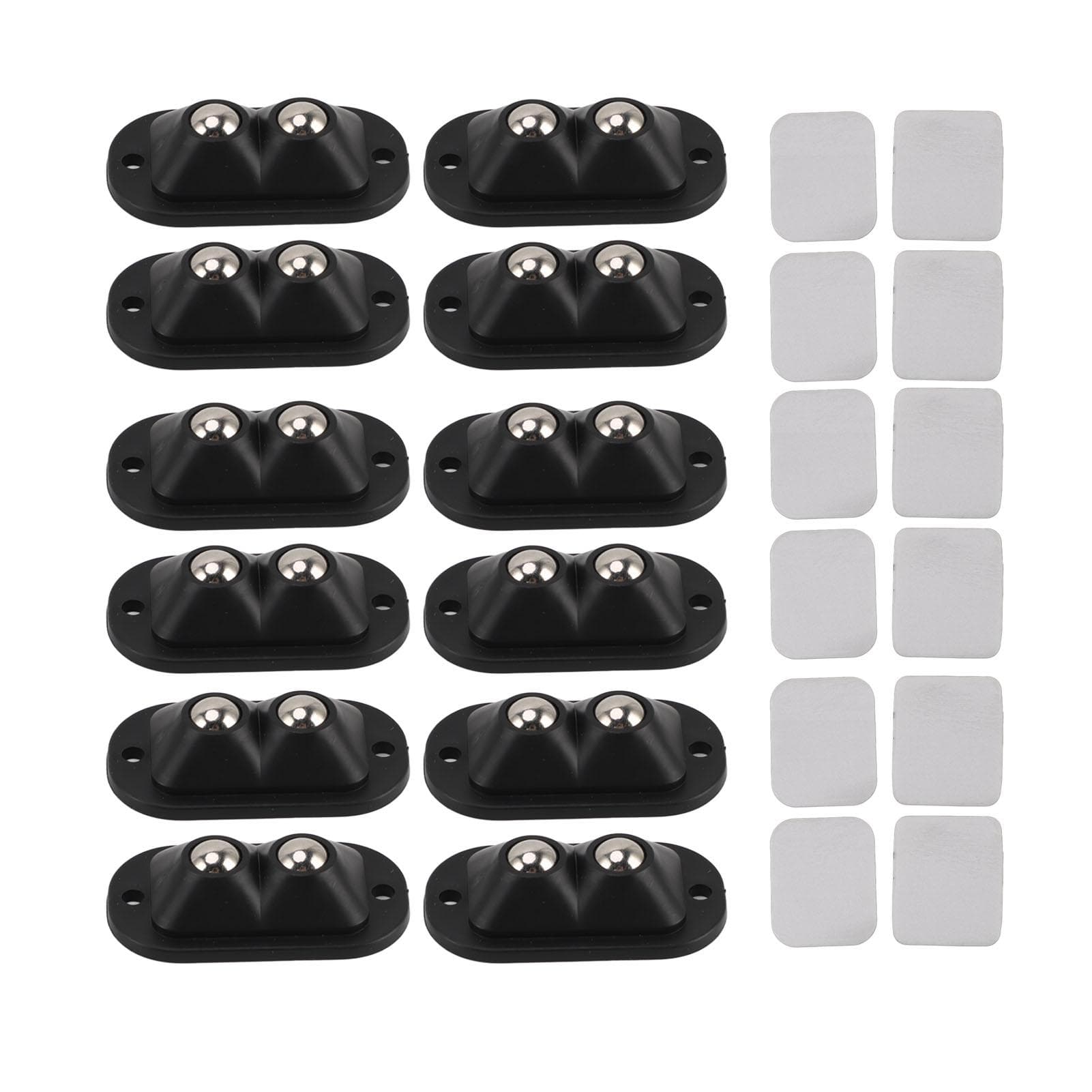 12pcs Mini Caster Wheels Self Adhesive Double Bead Labor Saving Quietly Moving 360 Degree Rotation black