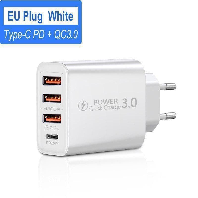 Travel Charger American, European, British 3USB+Type-C Charging Head EU white