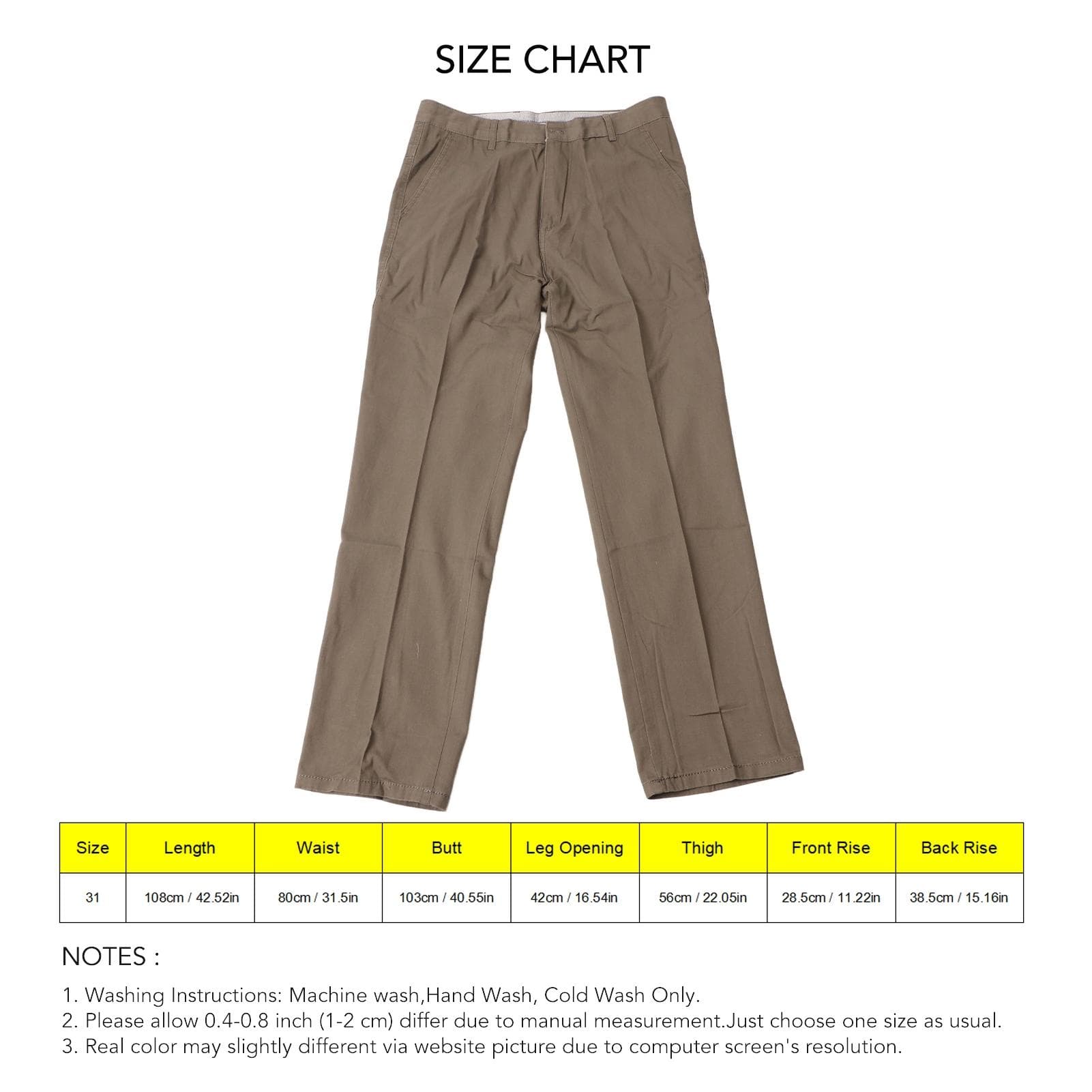Men Pants Straight Leg High Waist Pure Color Trousers Comfortable Cotton for Outdoor Office OD 31