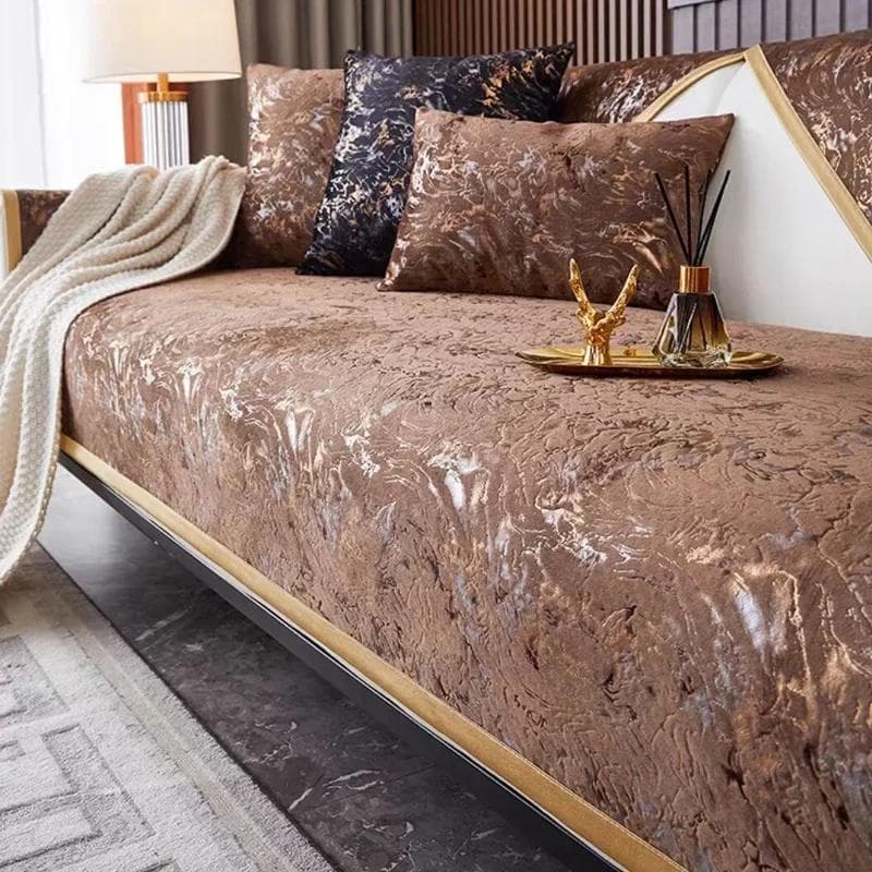 Gilded Pattern Dutch Velvet Sofa Covers Sofas Towel Anti-slip Couch Protector Slipcover Sofa Blanket for Living Room Yellow Edge 70x120cm 1pcs