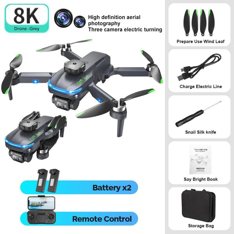 New S118 Brushless Mini Drone HD ESC Three Camera Motor Optical Flow Hovering Obstacle Avoidance Wind Resistant Quadcopter Toy Gift 2 battery black