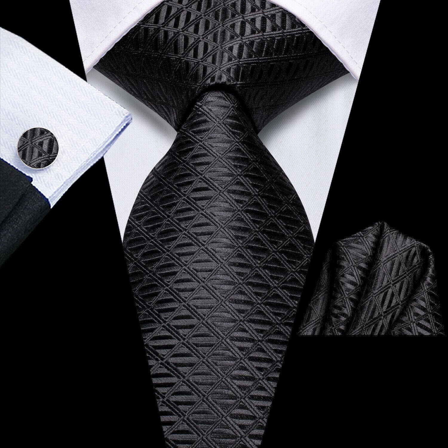 Hi-Tie Mens Accessories Silk Tie Handkerchief Cufflinks Set for Wedding Party Floral Solid Necktie N-3757