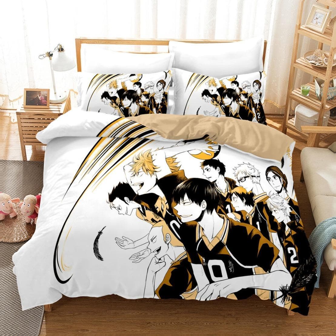 Japanese Anime Haikyuu Bedding Set,3D Pirnted Haikyuu Duvet Cover Set,Volleyball Boys Quilt Cover Bed Linen Set 135x200cm 2pcs