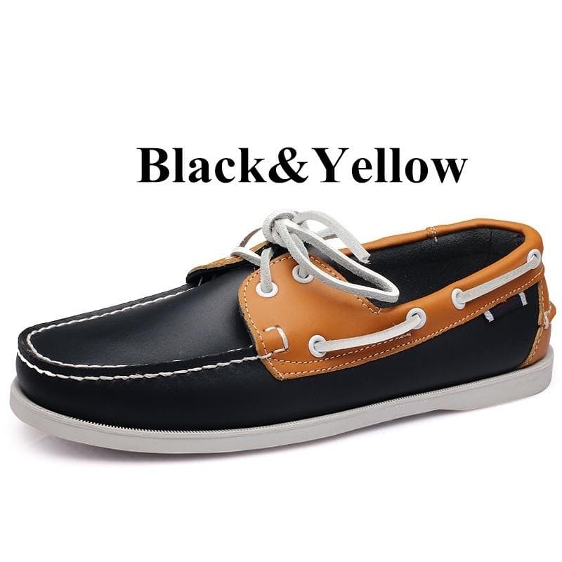 Men's Genuine Leather Driving Boat Shoes,Brand Design Flats Loafers for Men 45 yellow