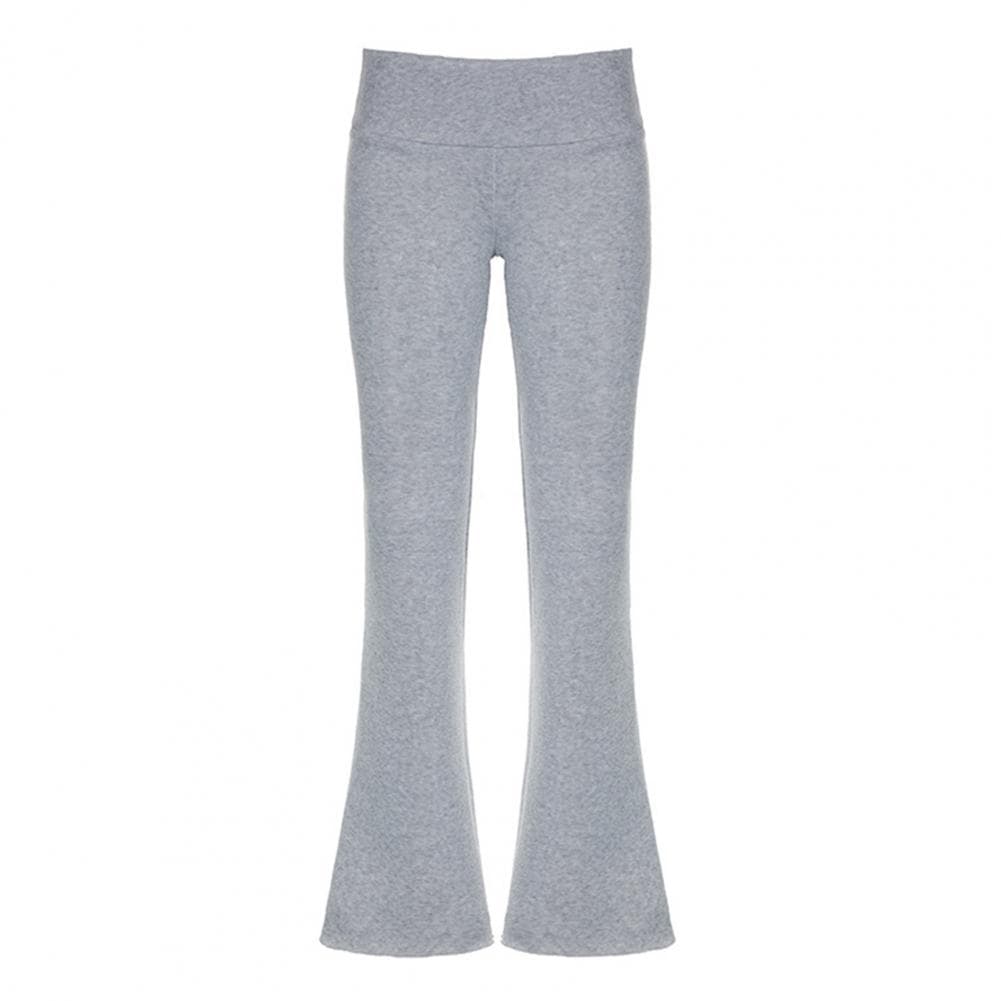 Women Flared Pants Elastic High Waist Solid Color Casual Trousers Basic Style Slim Fit Long Pants Daily Wear S grey