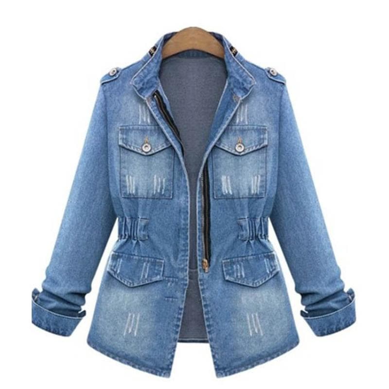 Autumn and Winter New European and American Women's Denim Jacket, Large Size Fat Long-sleeved Jacket 5XL