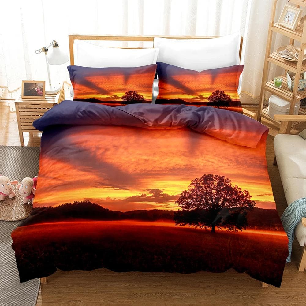 Goldon Sunset Bedding Set Tropical Beach Holiday Duvet Cover Set Girl Bed Cover Set Sunrise Quilt Cover Pillowcase Single Double EU Double(200x200cm)