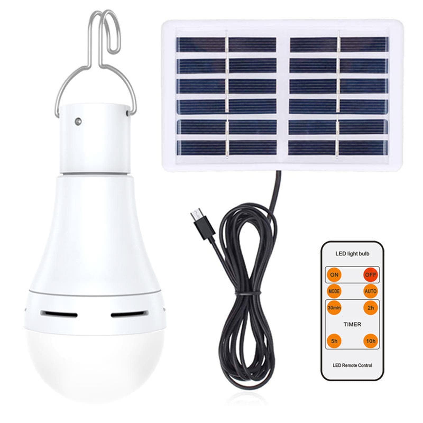 Solar Powered LED Bulb Indoor Outdoor Emergency Light Bulb Portable Night Markets Camping Light 1 Pack white