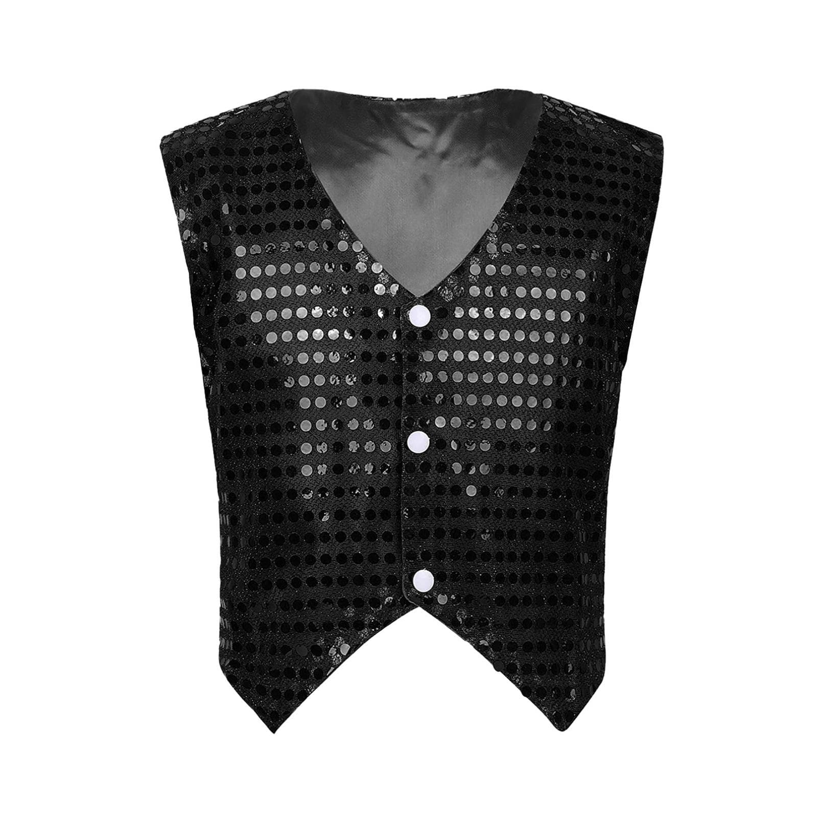 Kids Sequin Glitter Waistcoat Jacket Fashion Sleeveless Party Choir Dancing Vest Costumes 7-8 Years black