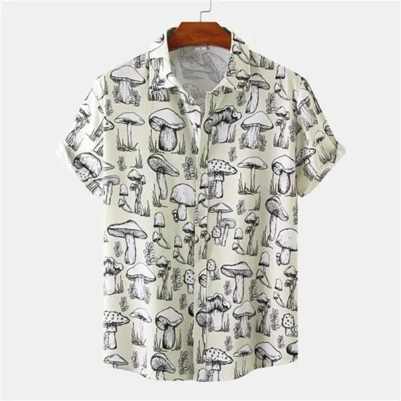 New Short-Sleeved Shirt Men Plus Size Hawaiian 3d Mushroom Print Men'S Tops Vintage Summer Streetwear Shirt For Men Clothing M