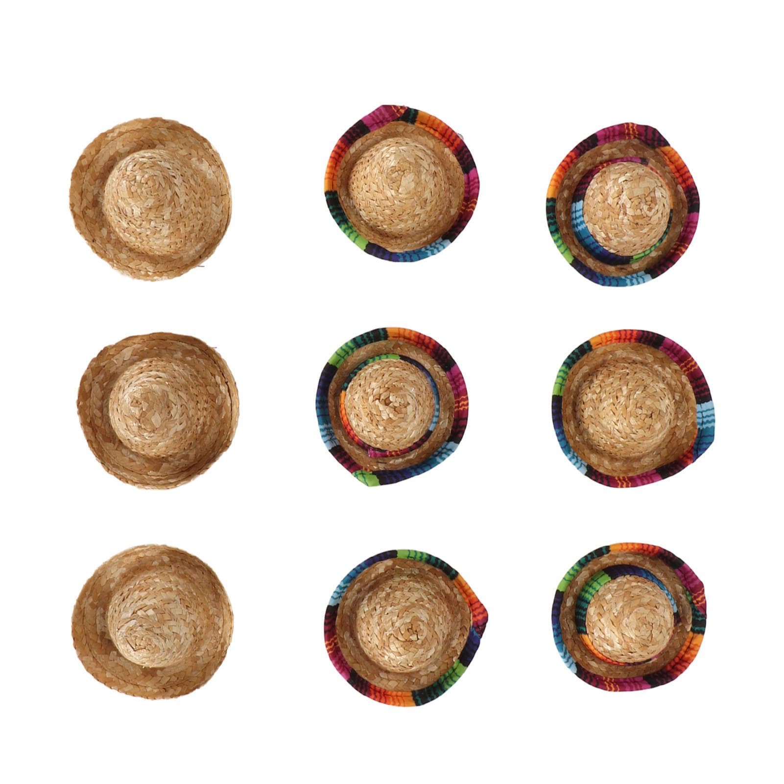 9Pcs Mini Mexican Hat 3 Different Type Mini Mexican Party Hat Small Straw Wine Bottle Cover Hat for