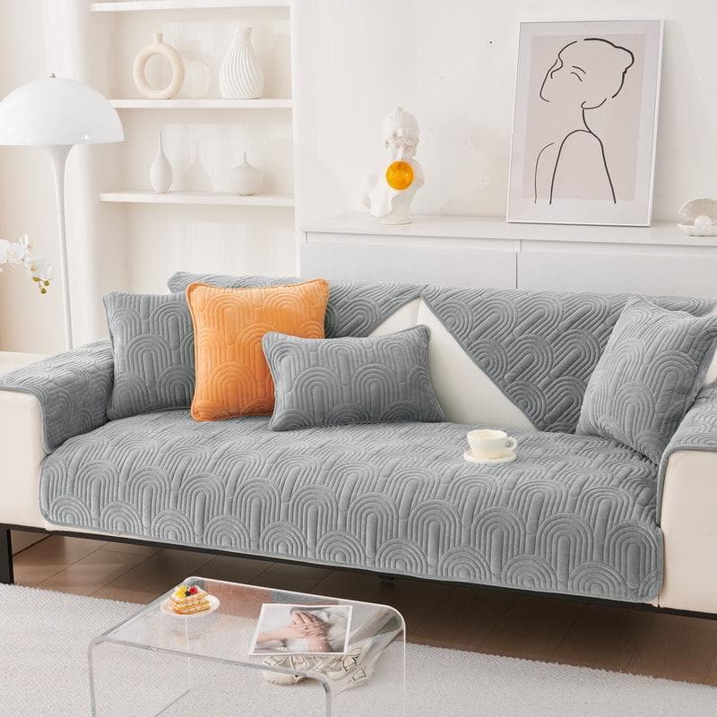 Crystal Velvet Semi-circular Embossed Sofa Cushion Non-slip Washable Solid Color Couch Cover Modern Thickening Backrest Towel 70x70cm 1pcs