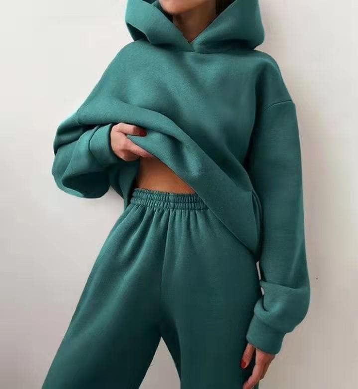 Women Elegant Solid Sets For Women Warm Hoodie Sweatshirts And Long Pant Fashion Two Piece Sets Ladies Sweatshirt Suits XXL dark green