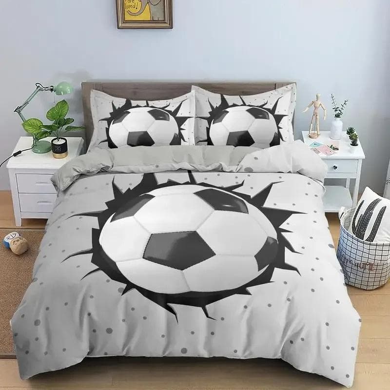 3D Football Bedding Set Soccer Duvet Cover Pillowcase Polyester Comforter Cover King Queen Full Double Ball Sport Quilt Cover 240X220cm-3pcs