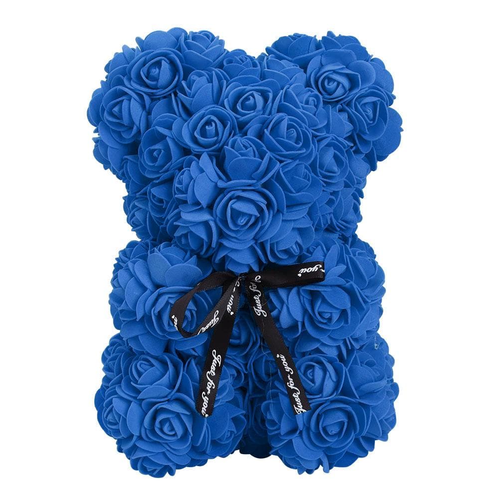 Unique Cute Bear Shape Simulation Artificial Rose Flower with Bowknot Decor for Valentine s dark blue
