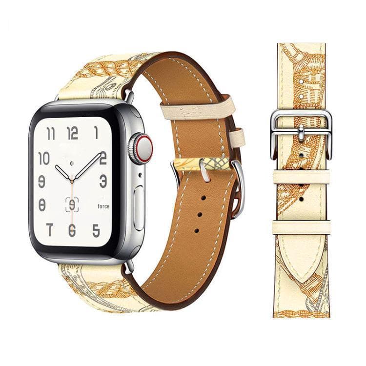 Compatible Hermes Style Leather Strap for Apple Watch 8/7/6/5/4/SE - Contrast Color Cross Pattern 38mm/40mm/41mm