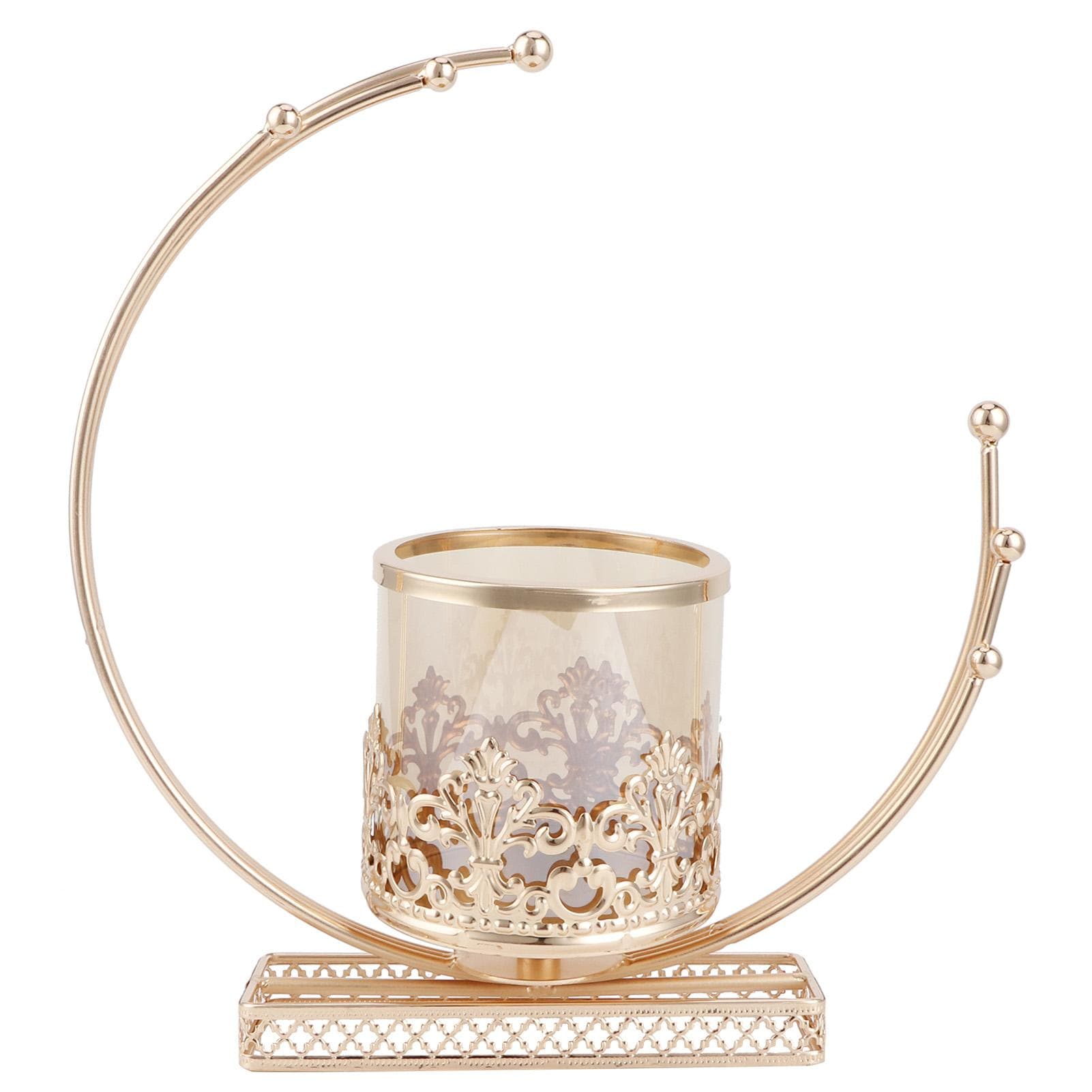 Household Decorative Candle Holder Stand Wrought Iron Candlestick with Windproof Glass Cover
