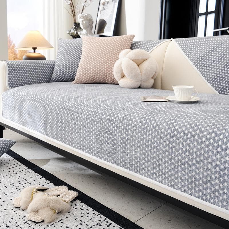Chenille Fabric Sofa Cover Solid Color Wheat Ear Grain Sofa Cushion Mat Living Room Non-Slip Sofa Cushion Armrest Backrest Cover 70x70cm 1pcs