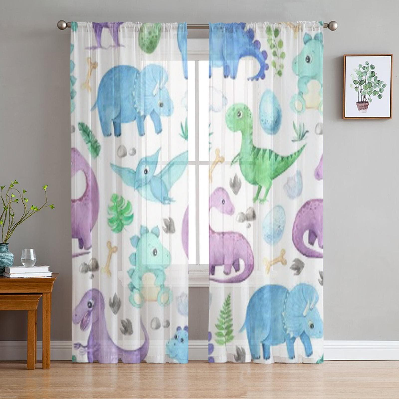 Prehistoric Dinosaurs And Reptiles Chiffon Sheer Curtains for Living Room Bedroom Kitchen Decoration Window Voiles Tulle Curtain 135W x 114H(cm)