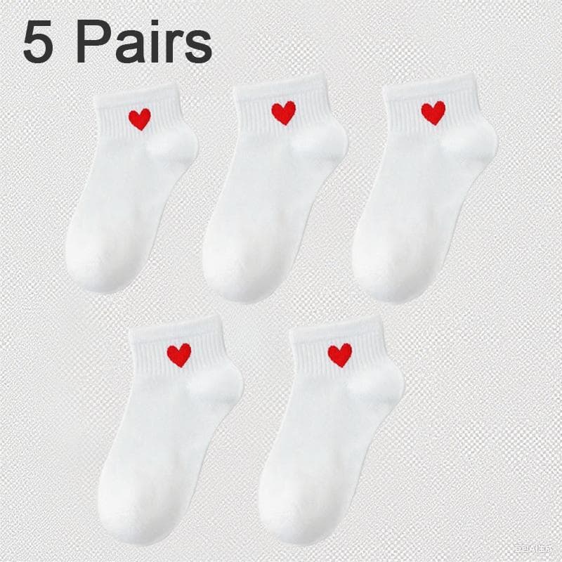 Lovely Heart Cotton Socks Women Summer Fashion Black White Sports Short Socks Girls Cute Style Low Tube Boat Socks one size white