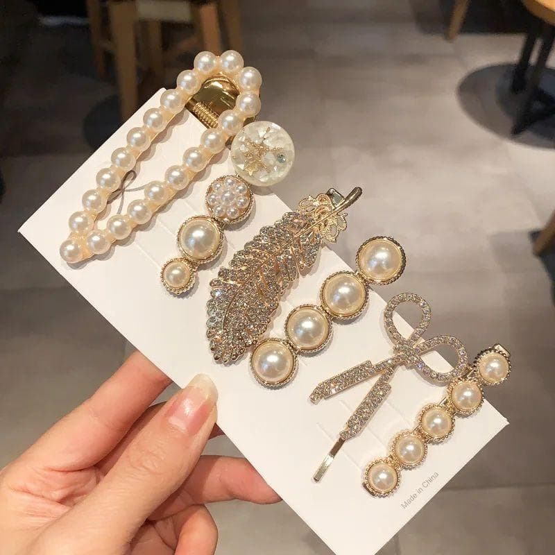 5pcs Women's Hairpin Side Hair Clip Set Designer Pearl Headwear Bangs Hairpin Headpiece Hair Accessories Hairwear Duckbill Clip white