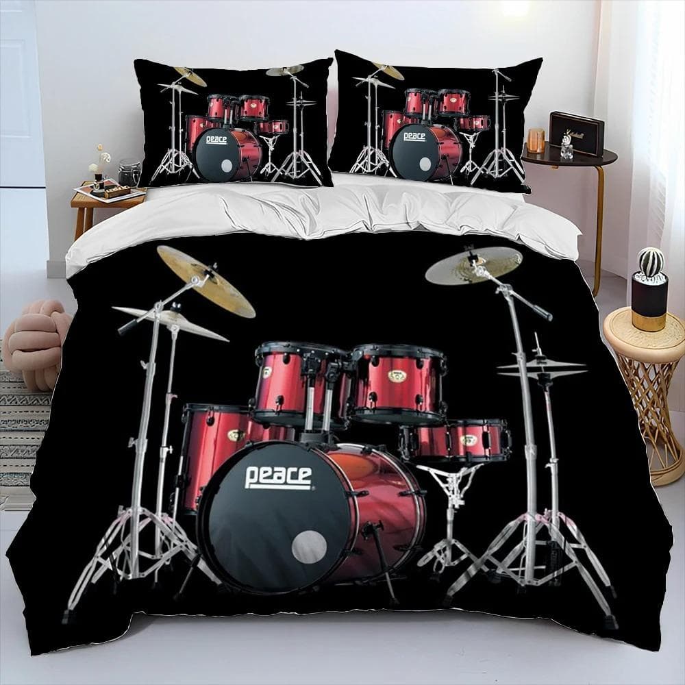 3D Drum Kit Music Instruments Comforter Bedding Set,Duvet Cover Bed Set Quilt Cover Pillowcase,King Queen Size Bedding Set Adult 70x133cm 2pcs