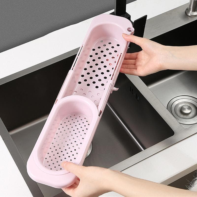 Sink Rack Retractable Hollow Drain Hanging Rod Design Plastic Sponge Holder for Kitchen Sink Blue pink
