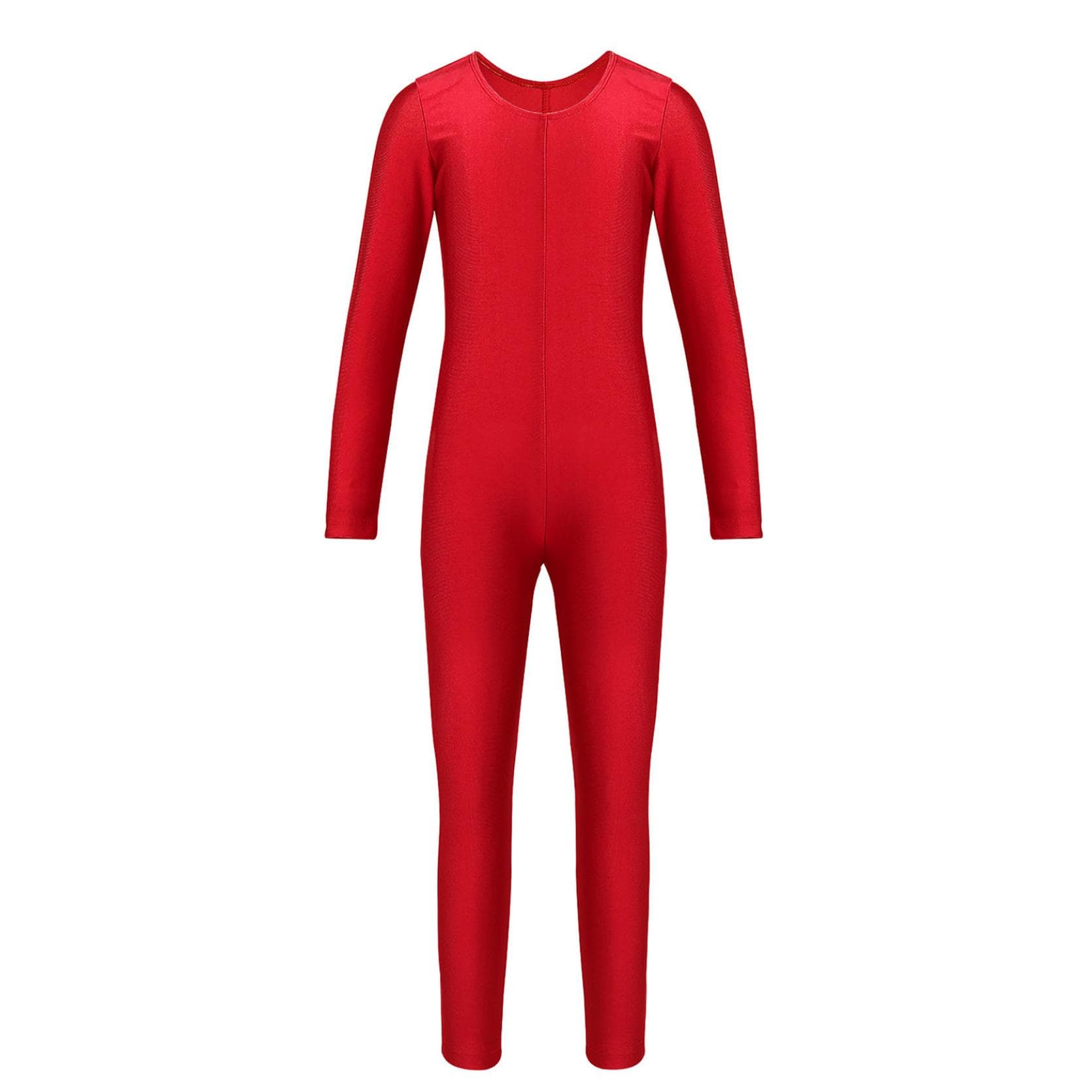 Kids Girls Long Sleeve Ballet Dance Gymnastics Leotard Jumpsuit Unitard Solid Color Zipper Stretchy Bodysuit 11-12 Years red