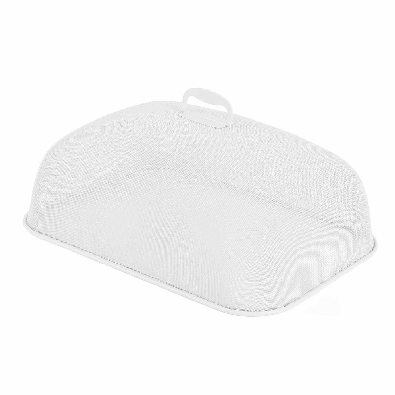 Food Cover Dense Mesh Design 180 Degree Rotatable Simple Iron Food Screen with Handle for Home Rectangle Large white