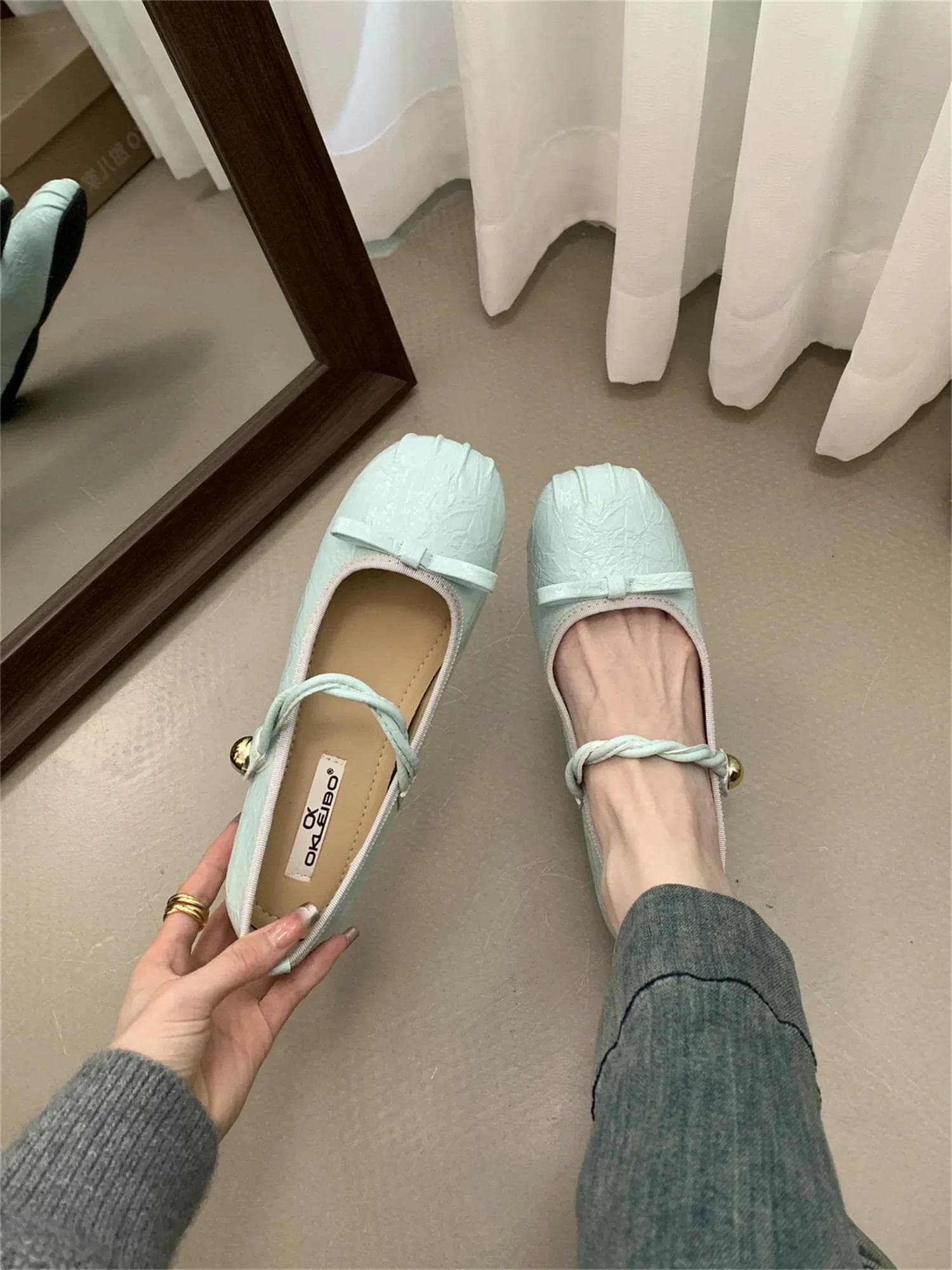 Ballet Flat Shoes Fashion Female Footwear Casual Sneaker Round Toe Flats Comfortable Dress Shoes Retro Leisure Mujer 40 sky blue