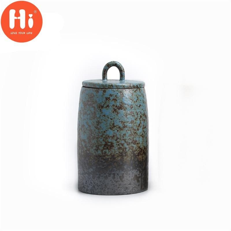 Japanese Ceramic Sealed Tea Caddy Coarse Pottery Large Vintage Spice Jar Tank Food Container