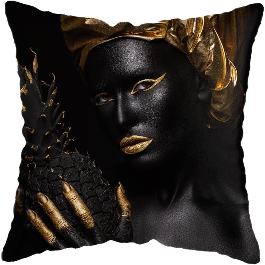 Modern Living Room Black Gold African Lady Woman Style Look Art Deco Sofa Pillowcase Cushion Cover 50x50cm