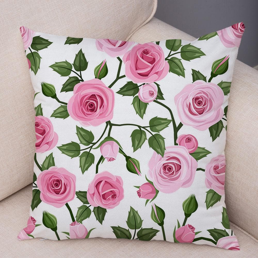 Rose Red Flower Pillowcase Decorative Bird Flower Plant Pillowcase Cushion Sofa Home Car 60x60cm