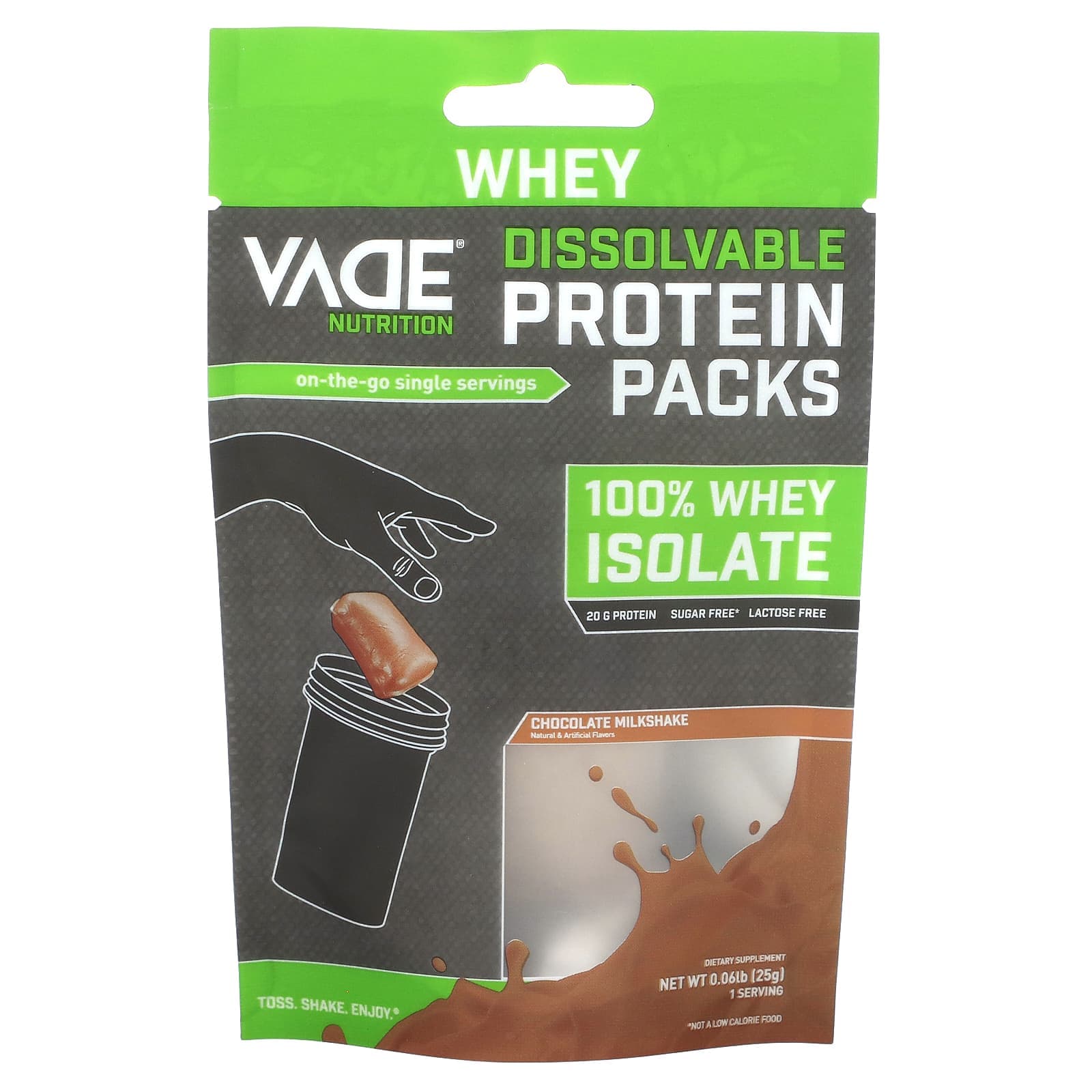 Vade Nutrition, Soluble Protein Pack, 100% Whey Protein Isolate, Chocolate Milkshake Flavor, 0.06 lb (25 g)